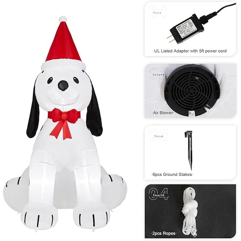 Glitzhome 6ft Christmas Inflatable Puppy Dog – Built-In Lights, Holiday Yard