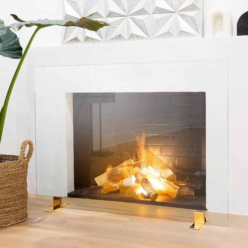 Barton Fireplace Screen Guard Panel Tempered Glass Fence Stand 46" x 33" 95059