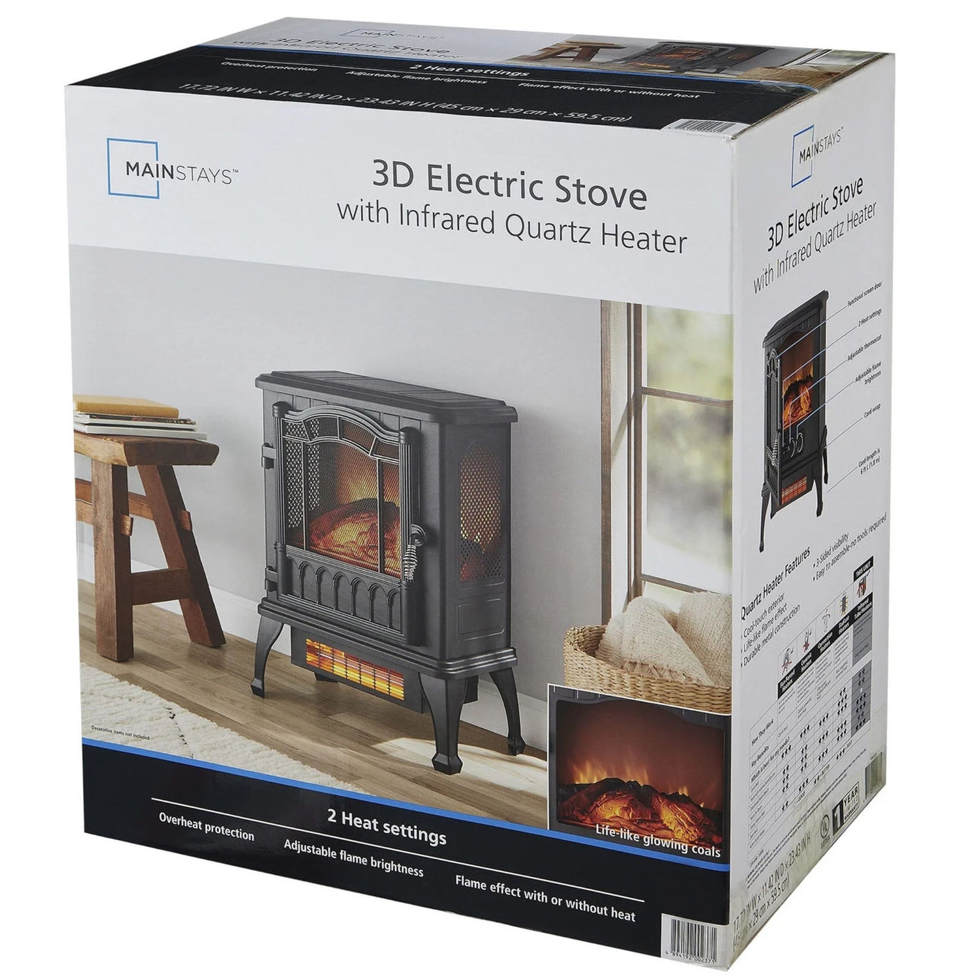 Mainstays New 2-Setting 3D Electric Stove Heater with Life-like Flame, Black