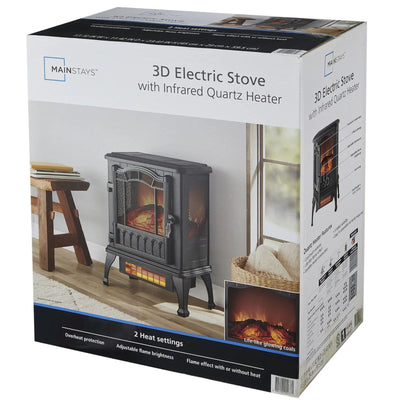 Mainstays New 2-Setting 3D Electric Stove Heater with Life-like Flame, Black
