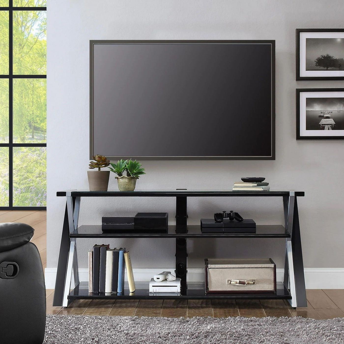 Whalen Xavier 3-in-1 Television Stand for TVs Up to 70" Swivel Mount | Black