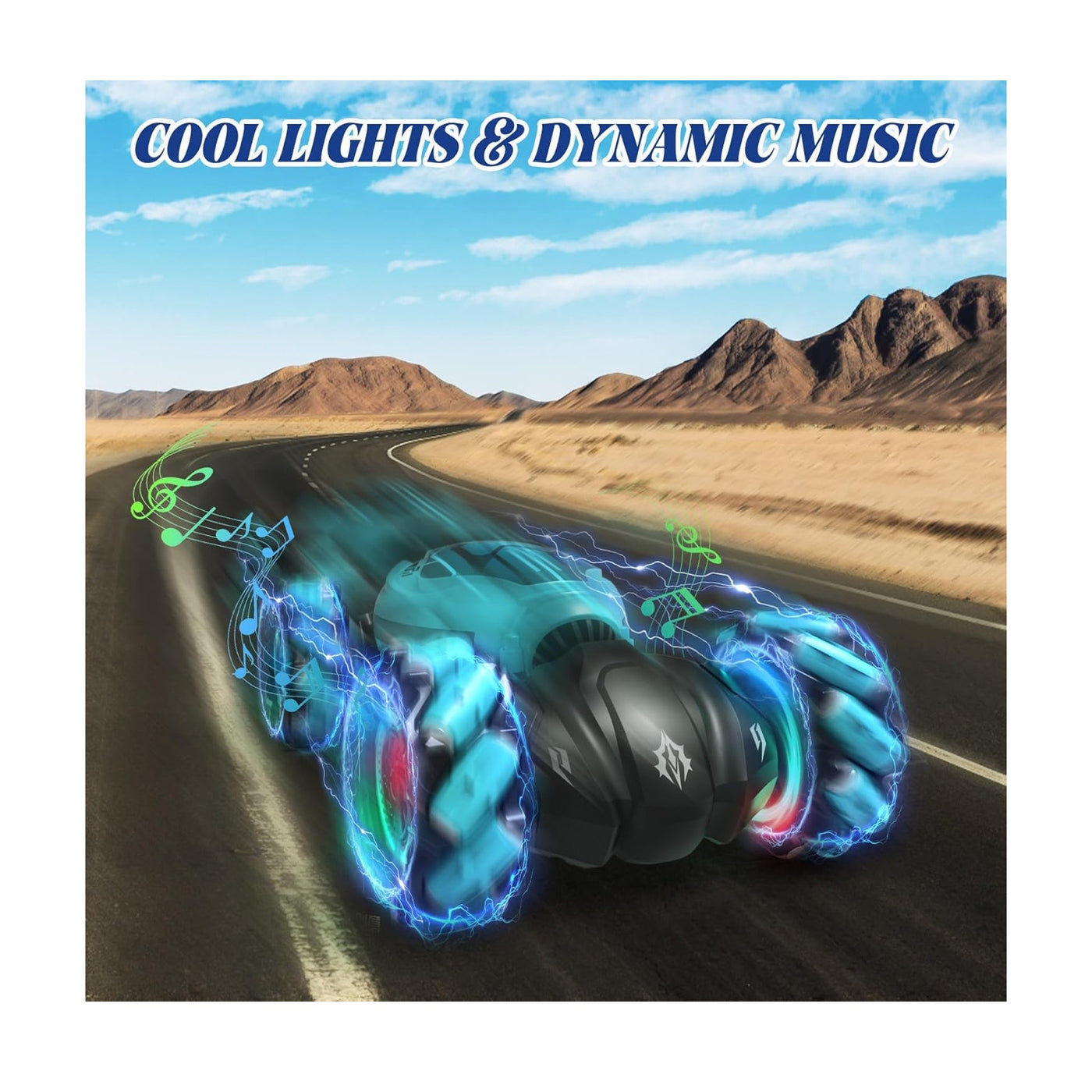 Gesture Sensing RC Stunt Car with Light and Music Double Sided Off-Road, Blue
