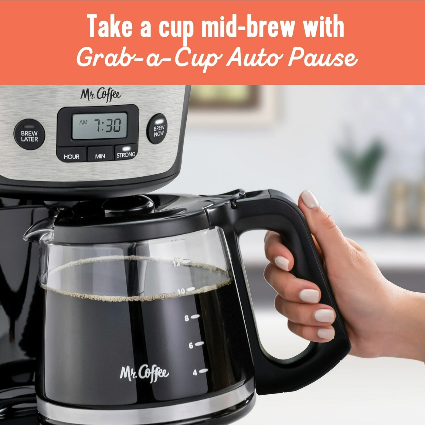 Mr. Coffee 12 Cup Programmable Coffee Maker with Strong Brew, Stainless