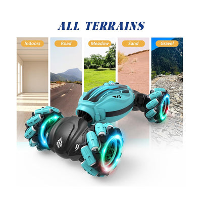 Gesture Sensing RC Stunt Car with Light and Music Double Sided Off-Road, Blue