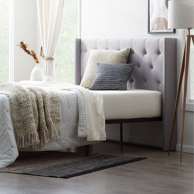 Rest Haven Elizabeth Wingback Upholstered Headboard with Button Tufting, Gray