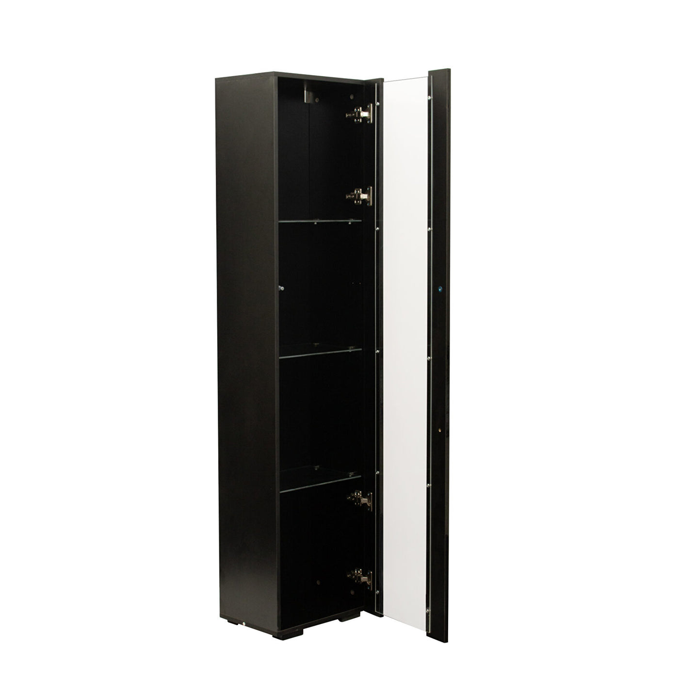 SPOFLYINN 4-Tier Tall Storage Cabinet | Slim Side Cabinet with LED Lighting | Black