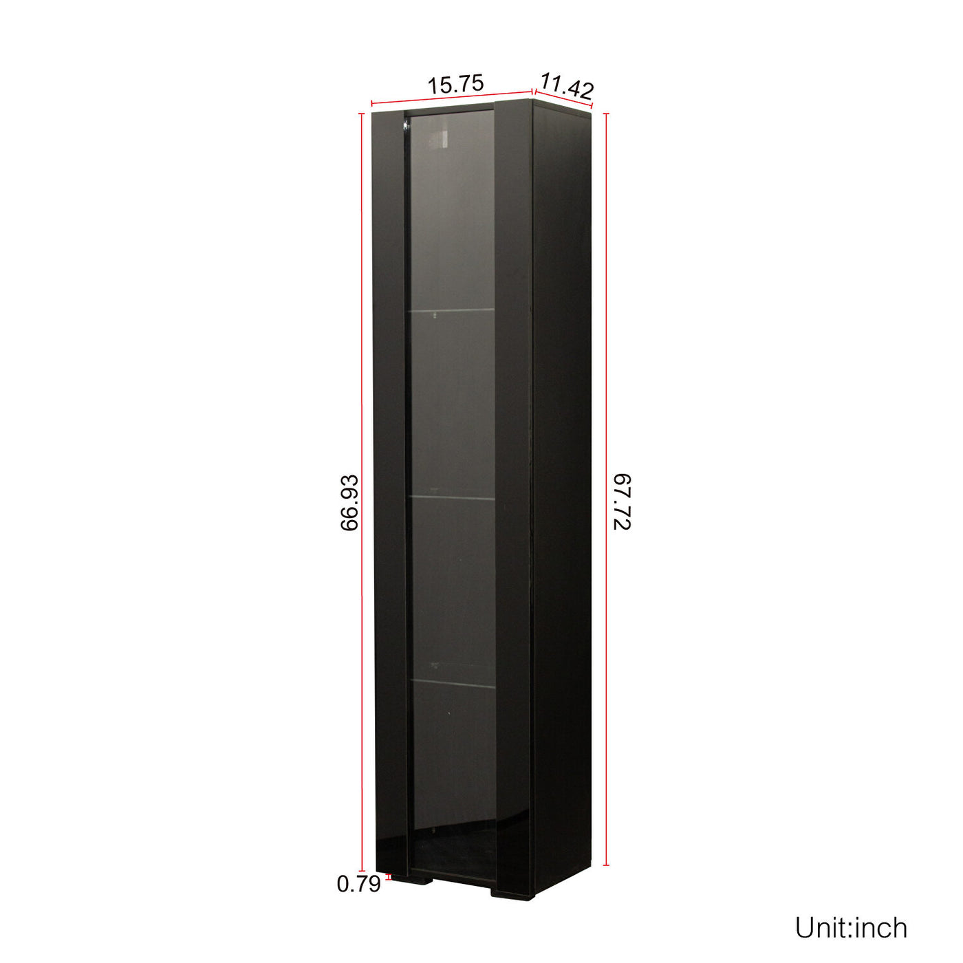 SPOFLYINN 4-Tier Tall Storage Cabinet | Slim Side Cabinet with LED Lighting | Black