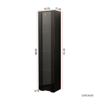 SPOFLYINN 4-Tier Tall Storage Cabinet | Slim Side Cabinet with LED Lighting | Black
