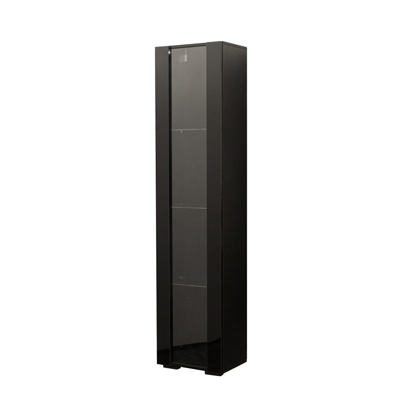 SPOFLYINN 4-Tier Tall Storage Cabinet | Slim Side Cabinet with LED Lighting | Black