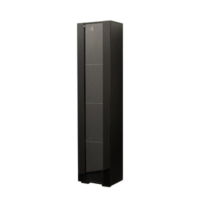 SPOFLYINN 4-Tier Tall Storage Cabinet | Slim Side Cabinet with LED Lighting | Black